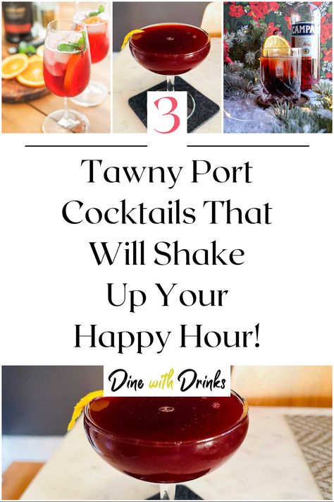 Collage of 4 tawny port cocktails. Taylor Port Wine Mixed Drinks, Taylor Port Mixed Drinks, Port Cocktails, Wine Mixed Drinks, Bar Food, Port Wine, Champagne Cocktail, Anniversary Ideas, Wine Cocktails