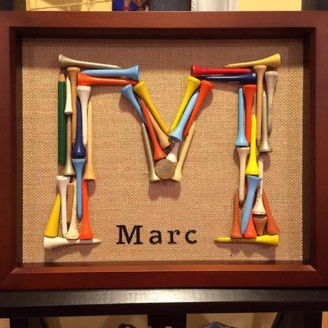 Golf Tee Wall Art, Gifts for him, Personalized Fathers Day Gift, Golf Tee Letter, Custom Golf Initia Golf Diy Gifts, Golf Nursery, Golf Bar, Golf Crafts, Golf Theme Party, Golf Ball Gift, Golf Room, Golf Ball Crafts, Golf Wall Art