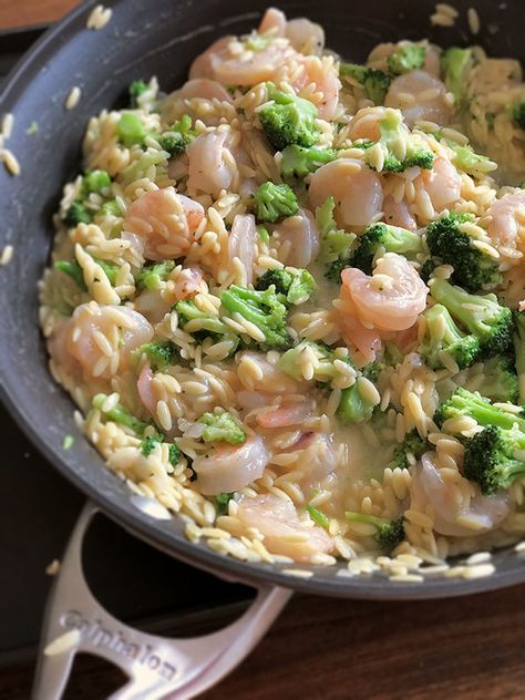 Orzo And Broccoli Recipe, Orzo With Broccoli, Orzo Broccoli, Orzo Recipes Healthy, Orzo With Shrimp, Shrimp And Orzo, Lemony Orzo, Shrimp Dinners, Cheesy Orzo