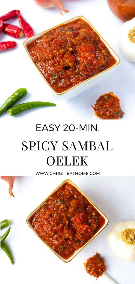 Sambal Oelek. A VERY spicy chili paste sauce made with bird’s eye chilies, onion, shallots, garlic, tomatoes and oil. A flavourful sauce used to cook your favourite dishes with or used as a condiment. #sauce #dip #condiment #spicysauce #sambaloelek #malaysianfood #indonesiafood #vietnamesefood #asianfood #asianrecipe #spicy Sambal Sauce Recipe, Chili Paste Recipe, Meat Marinades, Spicy Chili Sauce, Sambal Recipe, Sambal Sauce, Chili Garlic Paste, Chili Sauce Recipe, Sambal Oelek