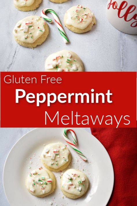 Peppermint Gluten Free Cookies, Gluten Free Peppermint Desserts, Gluten Free Mint Cookies, Mint Meltaways Recipe, Pepermint Cookies, Peppermint Meltaways, Best Gluten Free Cookies, Sour Cream Cookies, Peppermint Dessert