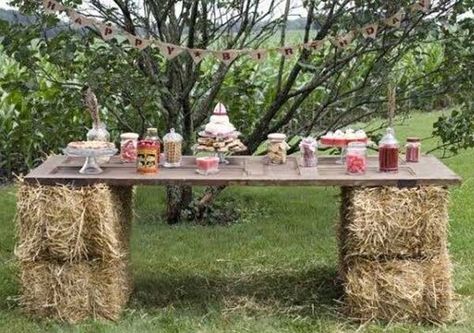 Rustic Buffet, Outdoor Bars, Diy Outdoor Bar, Bonfire Party, Country Party, Deco Champetre, Barn Parties, Harvest Party, Patio Party