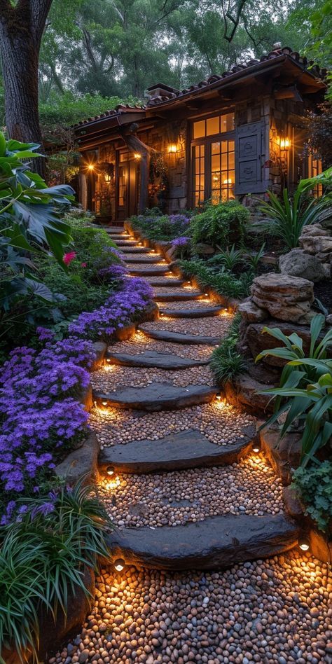 Front Yard Lighting, Backyard Designs, Outdoor Decor Backyard, Backyard Garden Design, Alam Yang Indah, Outdoor Landscaping, Modern Outdoor, Backyard Landscaping Designs, Garden Paths