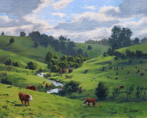 How to Paint a Rural Landscape - Tips For Mixing Grass Greens Landscape Tips, Field Paint, Grass Painting, Landscape Painting Tutorial, Hidden Valley, Cloud Painting, Rural Landscape, Step By Step Painting, Mountain Paintings