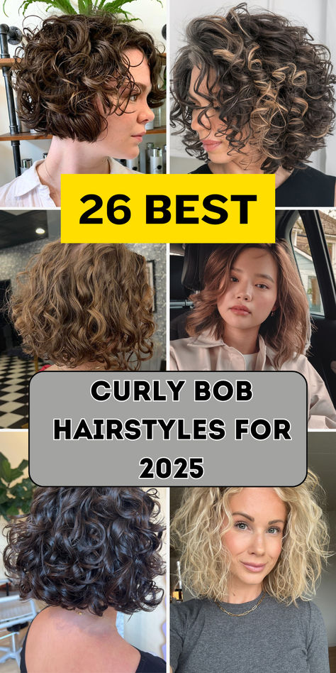 Embrace the charm of 2025 curly bob hairstyles tailored for black women with natural hair or wigs. Perfect for round faces or medium lengths, these designs include short layered cuts and shoulder-length styles. Add bangs or opt for a side part to enhance your look. Shaggy, inverted, or wavy finishes create a playful yet chic aesthetic, making these hairstyles ideal for any occasion. Medium Curly Bangs, Short Curly Bobs For Fine Hair, Curly Bob Side Bangs, Bob Haircuts For Women With Curly Hair, Angled Curly Bob Hairstyles, Short Shag Curly Haircuts, Layered Bob Hairstyles For Curly Hair, Inverted Bob Curly Hair Short, Shoulder Length Curly Hair With Highlights