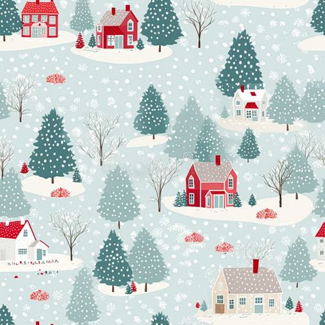 Seamless pattern, tileable winter country cottage print for wallpaper, Christmas wrapping paper, scrapbook, fabric and stock photo Winter Scene Wallpaper, Winter Seamless Pattern, Cottage Prints, Wallpaper Christmas, Paper Scrapbook, Background Blue, For Wallpaper, Print Wallpaper, Christmas Wrapping Paper