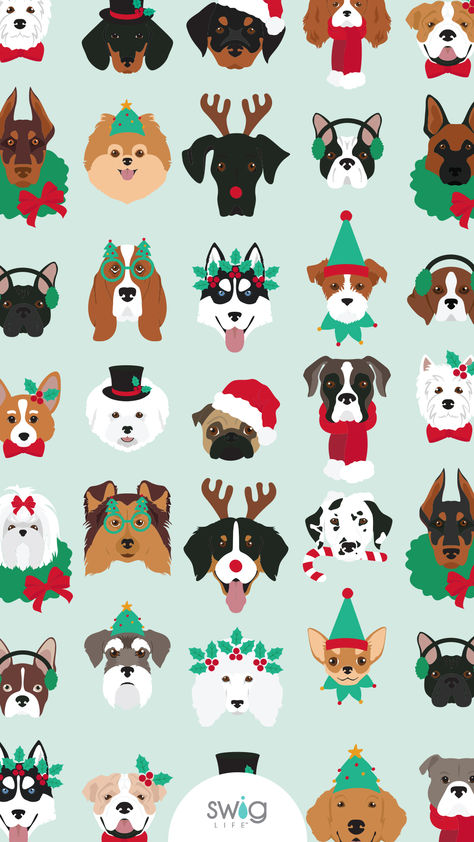 Happy Howlidays Christmas Dogs Phone Wallpaper by Swig Life Fall Dogs Wallpaper, French Bulldog Christmas Wallpaper, Fun Christmas Wallpaper Iphone, Dogs And Christmas, Phone Backgrounds Christmas Aesthetic, Christmas Dogs Wallpapers, Christmas Dog Background, Asthetic Wallpers Ipad, Christmas Wallpaper Animals