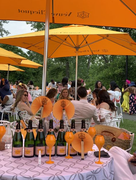 Veuve Clicquot Party Decor, Veuve Clicquot Party, Sister Travel, Liberty State Park, Veuve Cliquot, Veuve Clicquot Polo Classic, Orange Balloons, Orange Party, Champagne Party