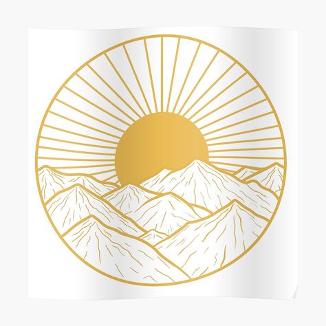 Fine Line Sun And Mountain Tattoo, Sun Lino Print, Sun Line Drawing, Sun And Mountain, Cd Painting, Mountain Poster, Sun Drawing, Inktober 2024, Mountain Drawing