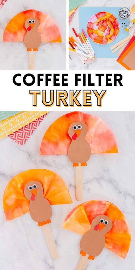 Turkey Crafts Preschool Coffee Filter, Turkey Coffee Filter, Easy Fall Classroom Crafts, Coffee Filter Turkey Preschool, Turkey Coffee Filter Craft, Coffee Filter Thanksgiving Crafts, Coffee Filter Turkeys, Fall Coffee Filter Crafts For Kids, Creative Turkey Projects