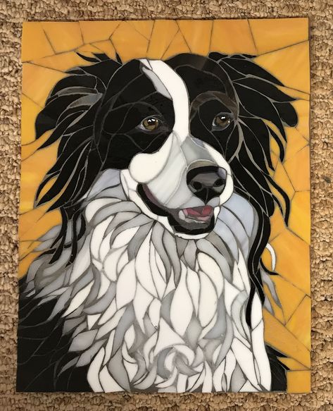 Stained glass mosaic by Sally Thursby Mosaic Dogs, Dog Mosaic, Pet Portraiture, Mosaic Animals, Mosaic Garden Art, Mosaic Tile Art, Mosaic Murals, Trash Art, Dog Quilts