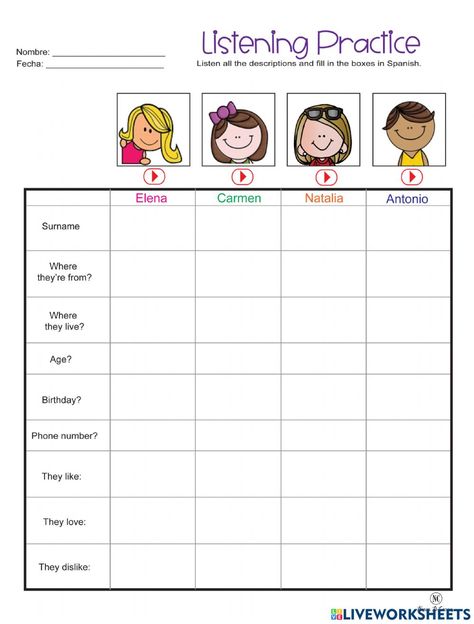 Listening Exercises For Kids, Listening Comprehension Worksheets, Listening Comprehension Activities, Listening Skills Activities, Listening Activities For Kids, Listening Song, English Pictures, Verb To Have, Describing People