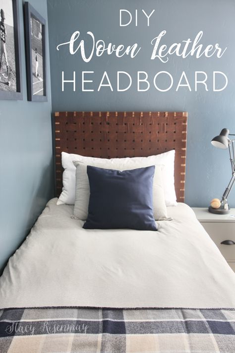 DIY Woven Leather Headboard! #leather #diy #Leatherheadboard #diyheadboard #woven #weaving #leatherweaving #wovenleather #headboard #fauxleather #leatherproject Diy Leather Headboard, Headboard Diy, Diy En Cuir, Koti Diy, Leather Headboard, Diy Headboards, Diy Headboard, King Headboard, Diy Furniture Projects