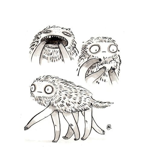 Cute Monster Art, Funny Character Design, Monsters Illustration, Minimalist Tattoo Ideas, Monster Illustration, Book Illustration Art, Ink Watercolor, Creature Drawings, 캐릭터 드로잉