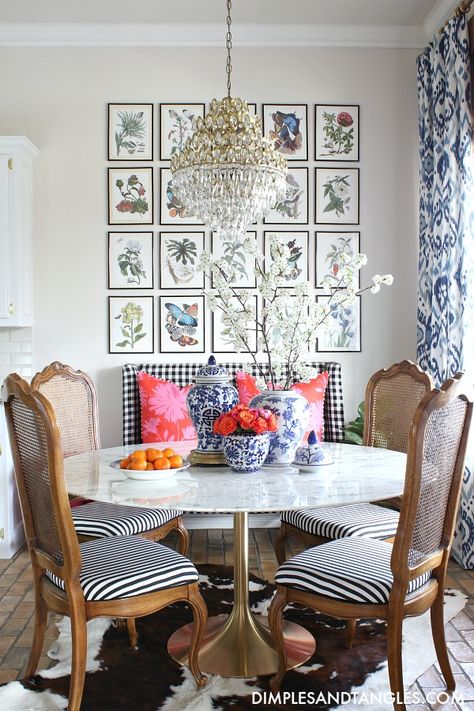 Breakfast Nook Round Table with Vintage Cane Chairs || Dimples and Tangles Breakfast Nook Art, Outdoor Breakfast Nook, Breakfast Nook Wallpaper, Dining Nook Decor, Condo Kitchens, Breakfast Nook Lighting, Small Breakfast Nook, Dimples And Tangles, Round Marble Dining Table