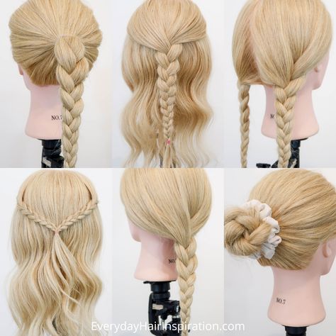 Really Easy Hairstyles For Beginners, Hairstyles Basic, Really Easy Hairstyles, Brunette Hair Highlights, Easy Hairstyles For Beginners, Pigtails Aesthetic, Braid Bun Hairstyles, Hairstyle Types, 3 Strand Braid