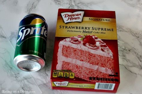 You just need two ingredients to make this amazing strawberry cake recipe. Quick and Easy Soda cake is a favorite dessert recipe. Cakes Made With Soda, Soda Cake Recipe, Sprite Cake, Sprite Recipe, Two Ingredient Cakes, Cake Mix And Soda, 7 Up Cake, Strawberry Cake Recipe, Strawberry Cake Easy