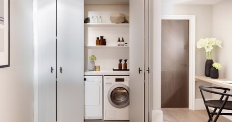 A Guide To Laundry And Utility Room Design | Extreme Design Utility Room Designs, Small Washing Machine, Modern Wood Kitchen, Kitchen Projects Design, Hidden Laundry, Bespoke Kitchen Design, London Kitchen, Dream Kitchens Design, Kitchen Surfaces