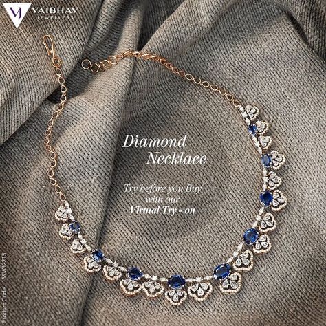 Sapphire Gold Necklace, Small Diamond Necklace, Diamond Necklace Indian, Diamond Necklace Simple, Gold Necklace Indian, Diamond Pendant Sets, Beautiful Gold Necklaces, Diamond Necklace Designs, Antique Bridal Jewelry