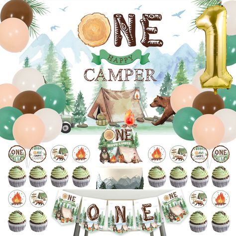 PRICES MAY VARY. One Happy Camper Birthday Decoration: Camping theme design, specially designed for one-year-old children, suitable for boys and girls, so that they can feel the charm of camping, stimulate the curiosity and creativity of the baby, come and have a look. Rich and Varied Colors: apricot, khaki, pea green, white, gold, and various combinations of retro colors, Both your children and guests will be fascinated by this product. Enjoy the Party: 1 Year old is an important day for the ba Unique 1st Birthday Themes Boys, First Birthday Camping Theme, Camping 1st Birthday, One Happy Camper First Birthday, 1st Birthday Decorations Boy, One Happy Camper Birthday, Happy Camper Birthday Party, Backdrop Balloon, Birthday Camping