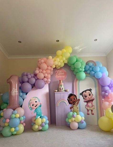 Cocomelon Birthday Party Ideas | Photo 1 of 7 | Catch My Party 1 Bday Decoration, 1st Birthday Party Ideas Cocomelon, Girl Baby Birthday Theme, Cocmelon Birthday Girl, Cocomelon 3rd Birthday Party Ideas, Theme Birthday Party Ideas Girl, Cocomelon Girl Birthday Party, Cocomelon Party Ideas For Girl 1st, Cocomelon Pastel Theme