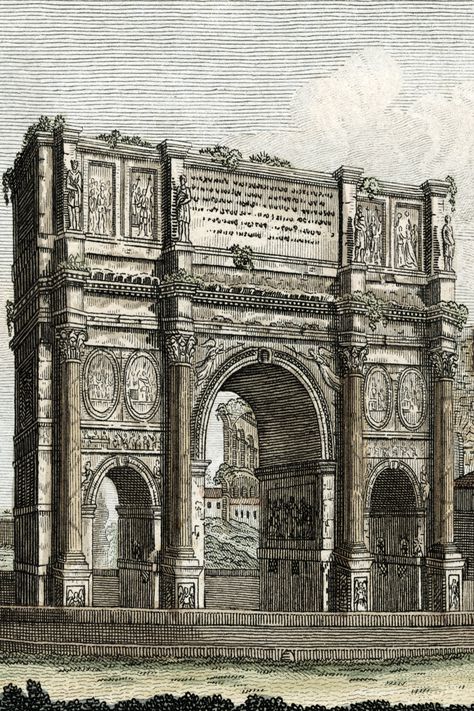 Arch of Constantine ~ Karen's Whimsy Goddess Of Egypt, Ancient Egyptian Architecture, Arch Of Constantine, Ancient Egypt Gods, Triumphal Arch, Constantine The Great, Scrapbook Ephemera, City Ideas, Ancient Greek Architecture