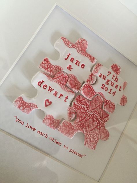 Porcelain 'Jigsaw' Clay Puzzle, Ceramic Puzzle, Wedding Puzzle, Clay Christmas Decorations, Craft Painting, Gender Party, Air Dry Clay Projects, Clay Stuff, Ceramic Gifts