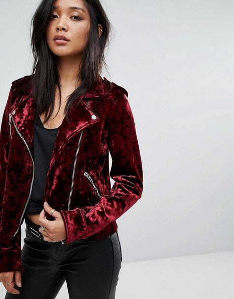 Blank Nyc Leather Jacket, Red Velvet Jacket, Emo Dresses, Rocker Chic, Shirt Dress Style, Velvet Jacket, Blank Nyc, Latest Outfits, Red Jacket