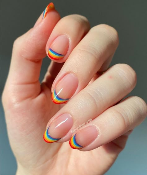 Pride Nails Almond, Simple Rainbow Nails, Rainbow French Tip Nails, Pride Month Nails, Rainbow Nail Art, Rainbow Nail, Cute Summer Nails, Rainbow Nails, Fire Nails