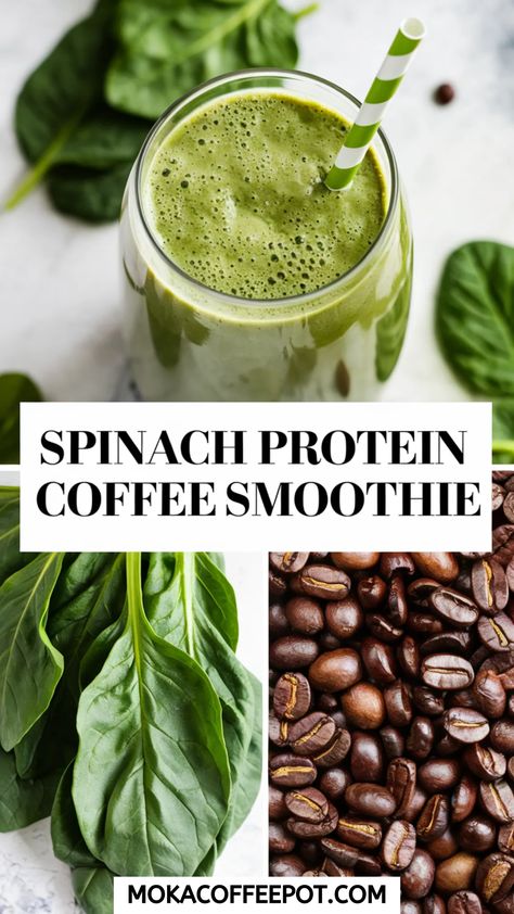 Spinach Protein Coffee Smoothie Recipe Protein Shake Recipes With Spinach, Protein Pie Recipe, Protein Coffee Smoothie, Protien Smoothies Recipes, Rotation Diet, Green Powder Smoothie, Coffee Protein Smoothie, Coffee Smoothie Recipes, Spinach Smoothie Recipes