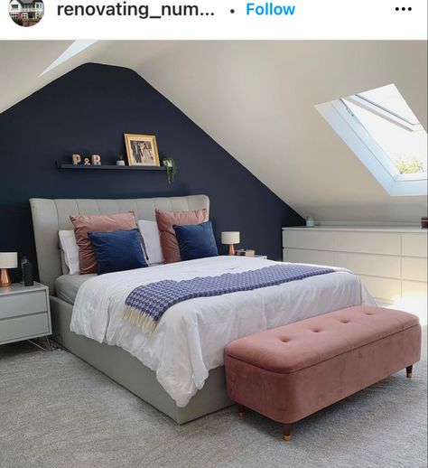 IKEA Malm Dark Blue Attic Room, Attic Bedrooms Ideas, Bedroom Ideas Attic, Loft Bedroom Decor, Small Loft Bedroom, Attic Bedroom Ideas, Loft Conversion Bedroom, Loft Extension, Decor Bedroom Ideas