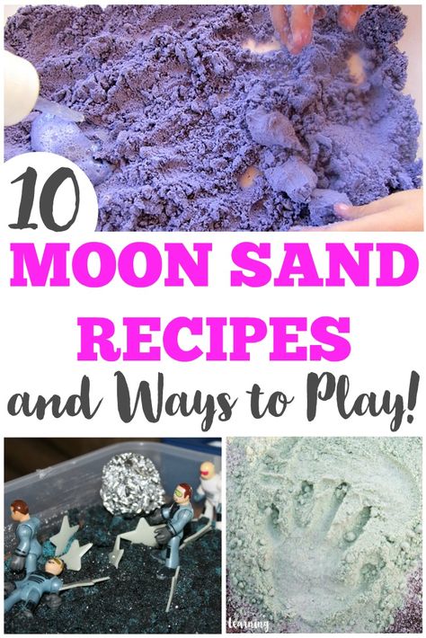 10 Moon Sand Recipe Ideas + Ways to Play! - Look! We're Learning! Moonsand Recipe, Camping Diy Ideas, Moon Sand Recipe, Sensory Preschool, Sand Recipe, Opening A Daycare, Sands Recipe, Moon Activities, Moon Sand