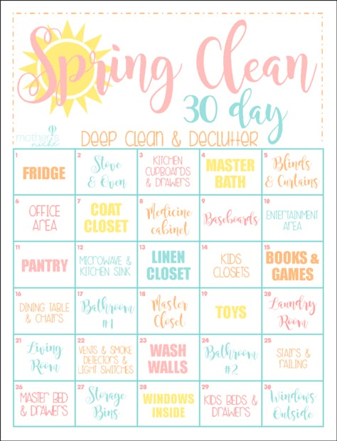 Tackle one space a day in this 30-day spring cleaning challenge. Image: Mother's Niche 30 Day Calendar, Spring Cleaning Schedules, Cleaning Calendar, Spring Clean Up, Homemade Toilet Cleaner, Clean Baking Pans, Day Calendar, Cleaning Painted Walls, Deep Cleaning Tips