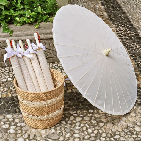 Plain Fabric  Parasol wedding favor parasols are made by hand form quality bamboo frame & colored fabric and has a matching fabric-covered finial , Lovely ornate ribbon bowknot in matching color is attached on the handle  http://www.ebay.com/itm/White-fabric-bamboo-Parasol-umbrella-with-ribbon-wedding-favor-33-adult-/221762855939?ssPageName=STRK:MESE:IT Parasol Wedding, Japanese Umbrella, Parasol Umbrella, Umbrella Wedding, Ribbon Wedding, Cute Wedding, Bamboo Frame, Plain Fabric, Wedding Ribbon