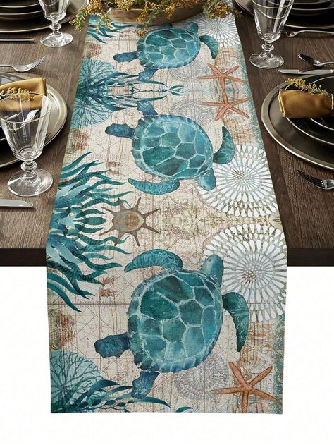 Beach Ocean Turtle Octopus Coral Linen Table Runners Kitchen Table Decor Farmhouse Holiday Party Nautical Table Runners Decorations | SHEIN USA Kitchen Table Decor Farmhouse, Farmhouse Kitchen Table Decor, Holiday Party Centerpieces, Nautical Table Runner, Coastal Table Decor, Table Decor Farmhouse, Linen Table Runners, Nautical Table, Ocean Turtle