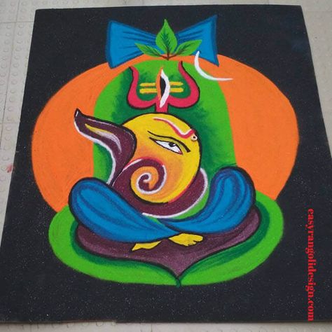 50 Creative Rangoli Design (Rangoli Ideas) - October 2019 Shinchan Rangoli Designs, Shivji Rangoli Designs, Vastushanti Rangoli, Ganpati Poster Rangoli, Rangoli Pictures, Theme Rangoli Designs For Competition, Ganesh Rangoli Creative, Rangoli Ideas Creative For Competition, Mahadev Rangoli Designs