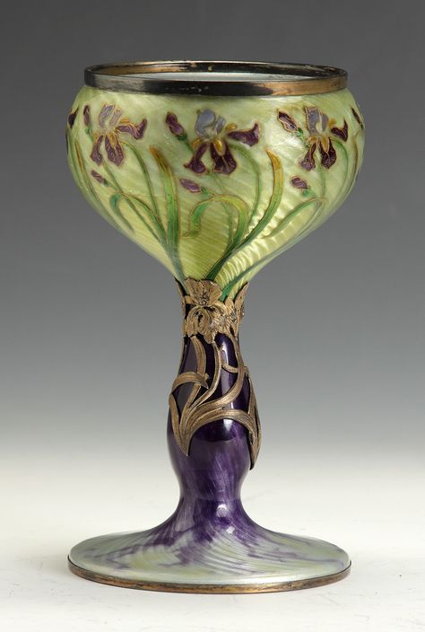 Fine Enamel on Silver Art Nouveau Goblet Victorian Dollhouse, Art Nouveau Design, Stained Glass Designs, Art Antique, Purple And Green, Silver Art, Antique Glass, Glass Design, Lalique