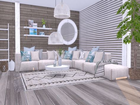 The Sims Resource - Summer Breeze Livingroom Sims 4 Lounge Room, Sala The Sims 4, Sims 4 Cc Outdoor Furniture, Sims 4 Lounge, Ts4 Lots, Sims Interior, Sims Furniture, The Sims 4 Lots, Furniture Cc