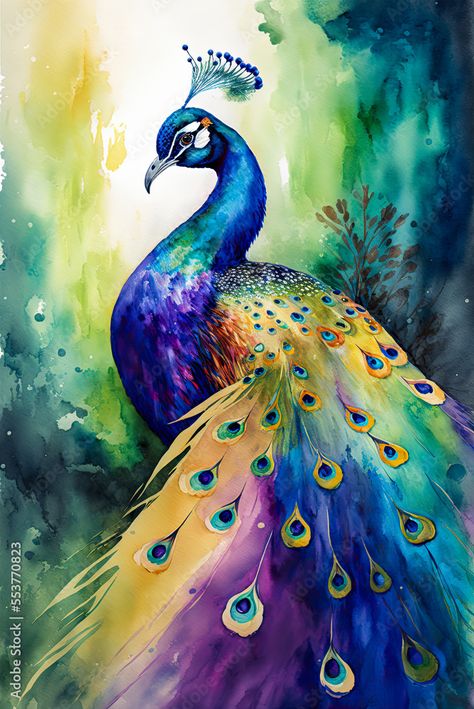 Peacock Feather Painting, Peacock Clipart, Peacock Watercolor, Peacock Artwork, Watercolor Peacock, Impressionistic Art, Peacock Painting, Elephant Painting, Feather Painting