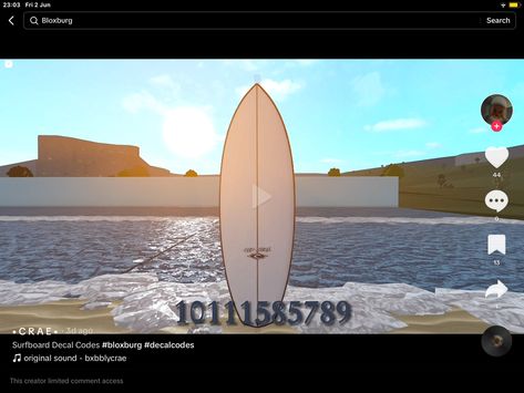 Costal House Interior Design, Bloxburg Surf Shop, Surfboard Bloxburg, Roblox Coastal Decals, Costal Outfit Codes Bloxburg, Surfboard Bloxburg Code, Bloxburg Surfboard Decal Code, Coastal Town Bloxburg, Surf Board Decal Bloxburg