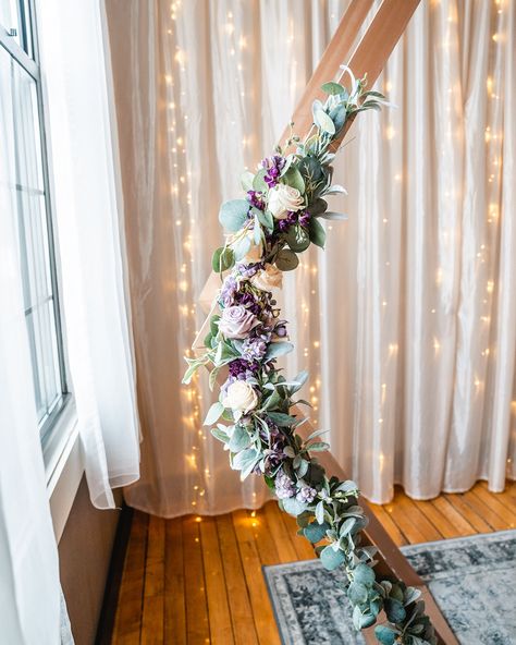 Lavendar floral arrangement on hexagon wedding arbor Hexagon Arbor, Hexagon Wedding Arch, Wedding Arches Outdoors, Hexagon Wedding, Wedding Arbor, Wedding Arbour, New England Wedding, Lavender Floral, Ceremony Arch