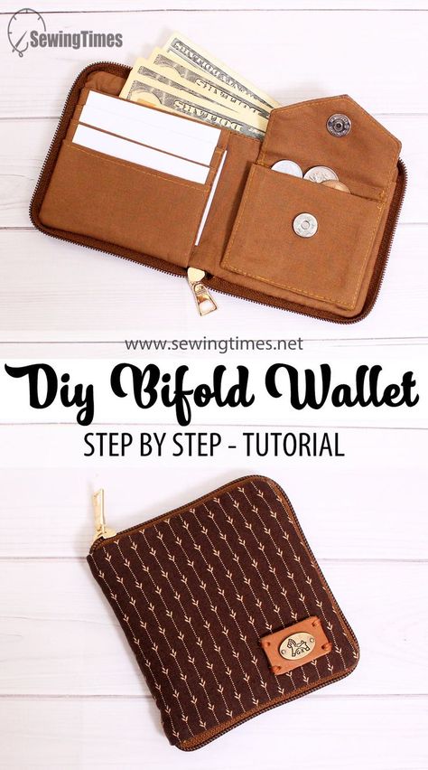 This is a Bifold Wallet with a zip closure. The inside of this wallet has a card slot, a bill pocket, and a coin pocket. Let's make a safety wallet where you don't have to worry about losing the contents. Diy Wallet Pattern, Binance Crypto, Wallet Sewing Pattern, Sew Wallet, Wallet With Coin Pocket, Wallet Tutorial, Pouch Sewing, Cute Sewing Projects, Diy Wallet