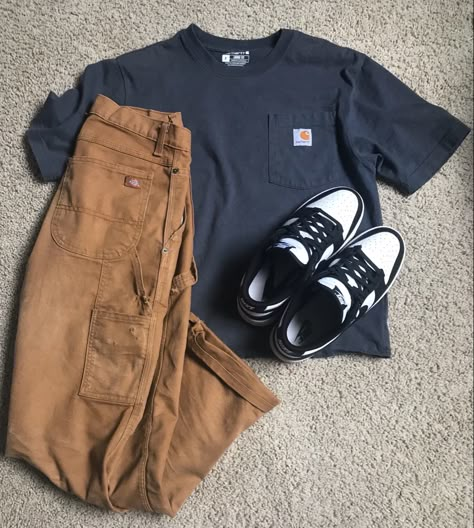 Carpenter Pants Outfit, Dickies Outfit, Nike Dunk Lows, Panda Dunks, Dunk Lows, Guys Fashion Casual, Masc Outfits, Pants Outfit Men, Carhartt T Shirt