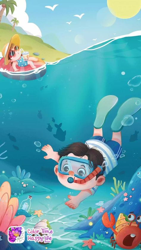 Sea Illustration Art, Illustrations Ideas, V Chibi, Book Illustration Design, Ocean Illustration, Story Books Illustrations, Sea Illustration, Undersea World, Beach Illustration