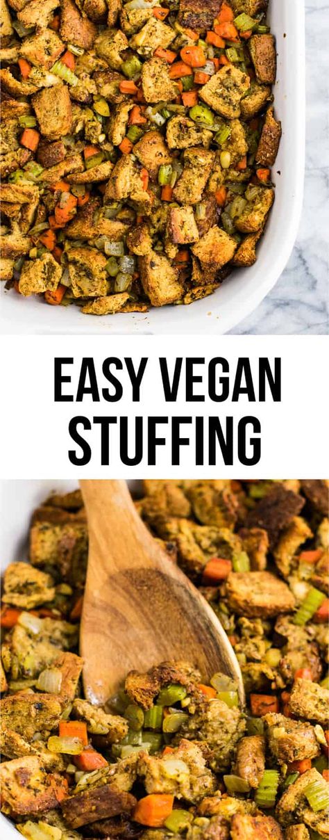 The BEST easy vegan stuffing recipe - everyone goes crazy for this! Best Vegan Stuffing, Vegan Stuffing Recipe, Stuffing Vegan, Vegan Stuffing, Stuffing Thanksgiving, Vegetarian Stuffing, Thanksgiving Vegan, Sage Stuffing, Field Roast