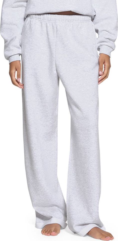 SKIMS Cotton Blend Fleece Straight Leg Sweatpants | Nordstrom Skims Sweatpants, Straight Leg Sweatpants Outfit, Comfy School Outfits, Straight Sweatpants, Straight Leg Sweatpants, Garage Clothing, Sweat Sets, Clothing Wishlist, Candle Pedestal