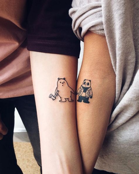 Matching with someone you love 🖤🖤 We Bare Bears Tattoo, Cute Bear Tattoo, Trio Tattoos, Poked Tattoo, Polar Bear Tattoo, Couple Tattoos Unique Meaningful, Care Bear Tattoos, Army Tattoos, Couple Tattoos Unique