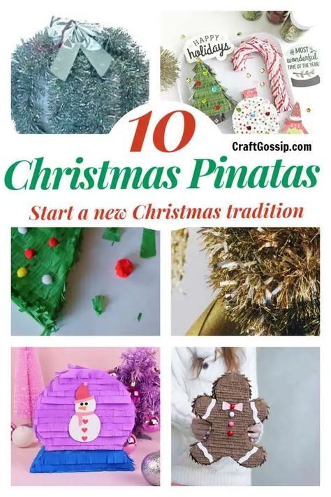 10 DIY Christmas Pinatas – Start A New Holiday Tradition – Party Ideas Piñata Christmas Tree, Christmas Tree Pinata Diy, Christmas Pinata Ideas, Christmas Piñatas Ideas, Christmas Pinata Diy, Diy Mini Pinata, Nature Christmas Crafts, Christmas Pinatas, Pinata Christmas