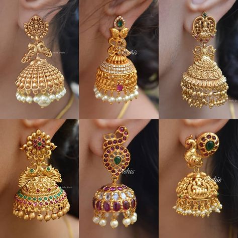 Check out these pretty antique jhumkas collection by the brand South India Jewels. Jhumka Aesthetic, Antique Jhumkas, Latest Necklace Design, Indian Jhumka, South Indian Bridal Jewellery, Bridal Jewellery Inspiration, Gold Jhumka Earrings, Gold Jewels Design, Beautiful Bridal Jewelry