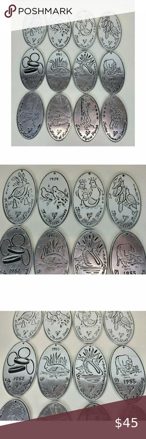 Vintage Set of Wilton Armetale Pewter Twelve Days of Christmas Annual Ornaments Wilton Armetale, Twelve Days Of Christmas, Good Luck, Decorative Plates, Glue, Thank You, Personalized Items, Christmas